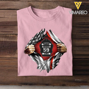 Personalized US Firefighter Hand Tear Flag Custom Name & ID Number T-shirt Printed LVA241772