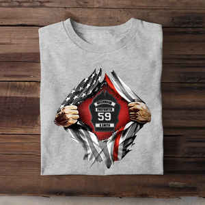 Personalized US Firefighter Hand Tear Flag Custom Name & ID Number T-shirt Printed LVA241772