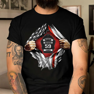 Personalized US Firefighter Hand Tear Flag Custom Name & ID Number T-shirt Printed LVA241772