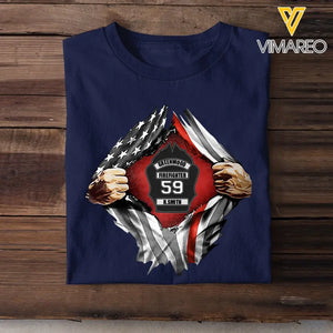 Personalized US Firefighter Hand Tear Flag Custom Name & ID Number T-shirt Printed LVA241772