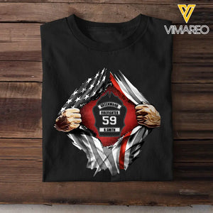 Personalized US Firefighter Hand Tear Flag Custom Name & ID Number T-shirt Printed LVA241772
