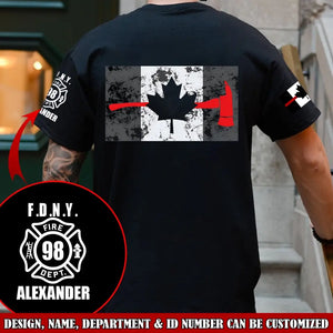Personalized Canadian Firefighter Department Canada Flag Custom Name & ID T-shirt Printed AHVQ241774