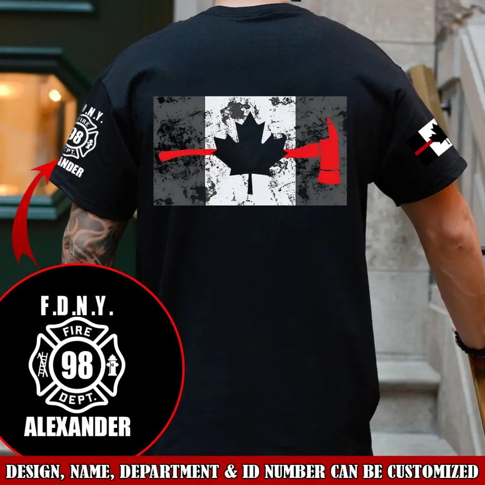 Personalized Canadian Firefighter Department Canada Flag Custom Name & ID T-shirt Printed AHVQ241774