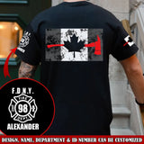 Personalized Canadian Firefighter Department Canada Flag Custom Name & ID T-shirt Printed AHVQ241774