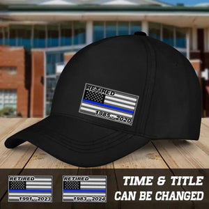 Personalized Retired US Police Blue Line Custom Time Black Cap Printed QTVA241769
