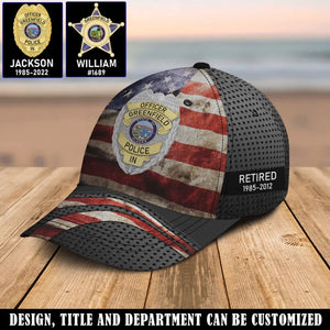 Personalized US Police Badge US Flag Retired Police Officer Service Time Cap 3D Printed AHHN241785