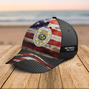 Personalized US Police Badge US Flag Retired Police Officer Service Time Cap 3D Printed AHHN241785