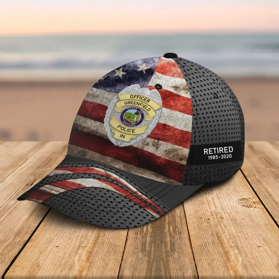 Personalized US Police Badge US Flag Retired Police Officer Service Time Cap 3D Printed AHHN241785
