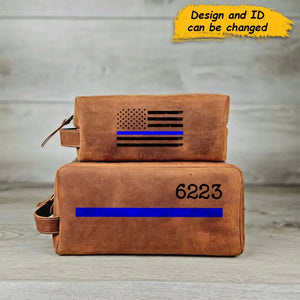 Personalized US Police Flag & ID Number Blue Line Retro Toiletry Bag Printed QTHN241797