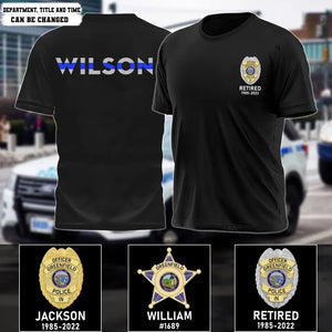 Personalized US Police Badge & Service Time Custom Name Blue Line Retired Police Officer T-shirt Printed KVH241793