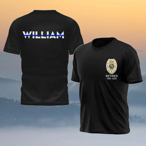 Personalized US Police Badge & Service Time Custom Name Blue Line Retired Police Officer T-shirt Printed KVH241793
