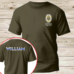 Personalized US Police Badge & Service Time Custom Name Blue Line Retired Police Officer T-shirt Printed KVH241793