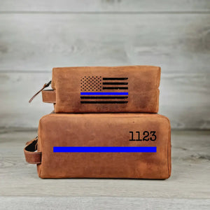 Personalized US Police Flag & ID Number Blue Line Retro Toiletry Bag Printed QTHN241797