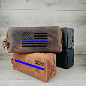 Personalized US Police Flag & ID Number Blue Line Retro Toiletry Bag Printed QTHN241797