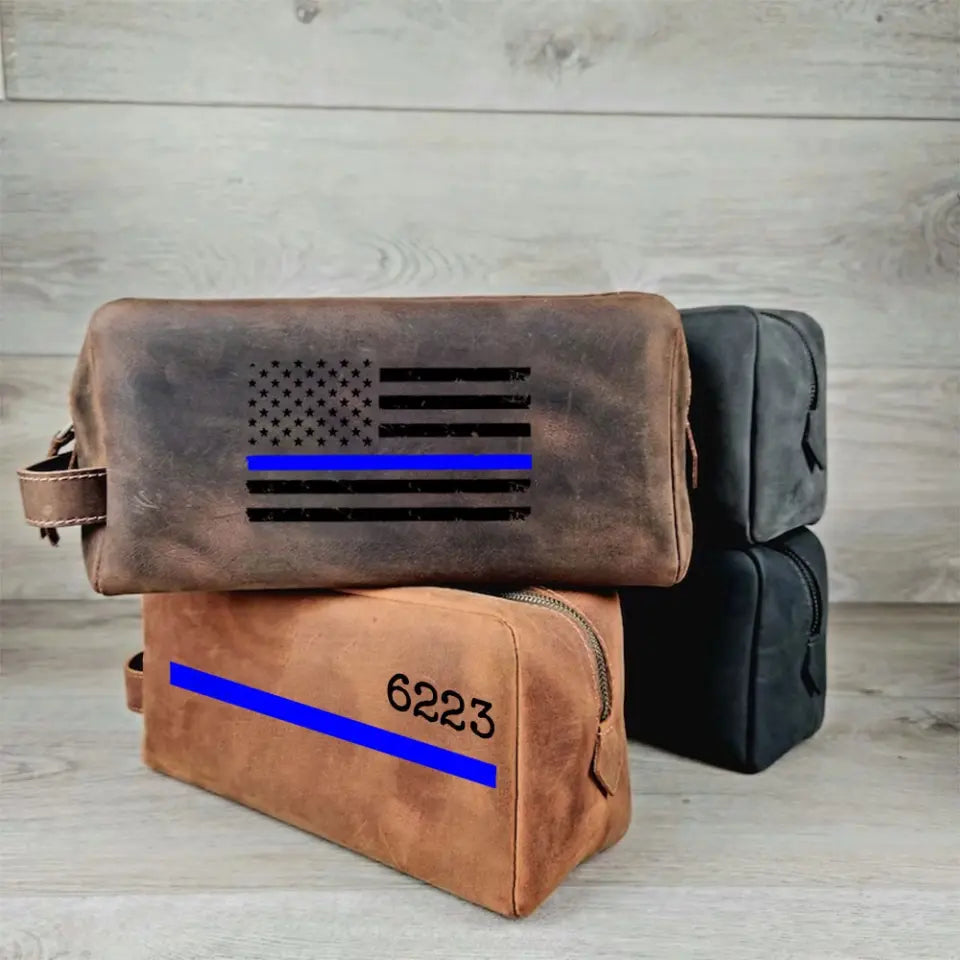 Personalized US Police Flag & ID Number Blue Line Retro Toiletry Bag Printed QTHN241797