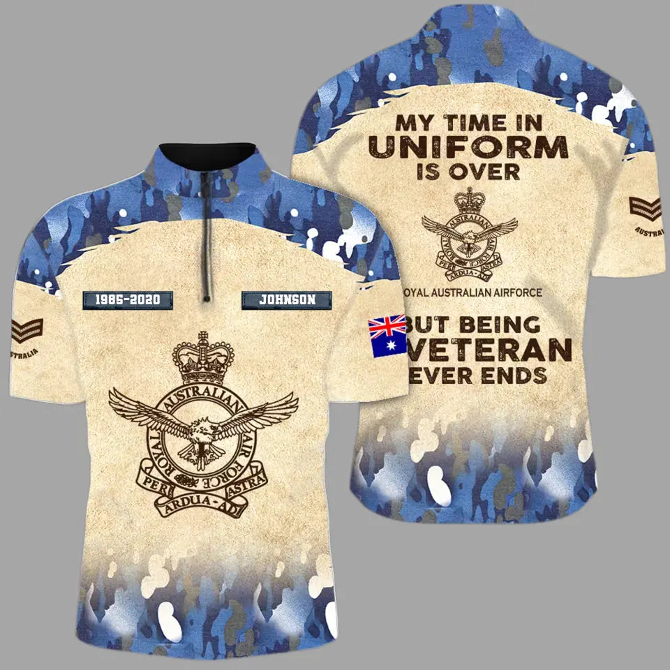 Personalized My Time In Uniform Is Over Australian Army But Being A Veteran Never Ends Half Turtleneck Short Sleeve Polo Printed AHVQ241715