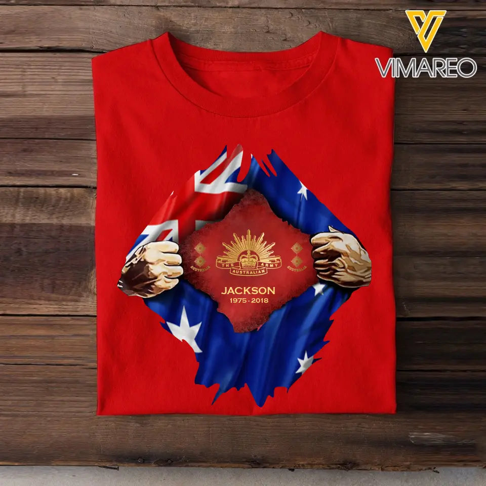 Personalized Australian Veteran Logo Australia Flag Custom Rank & Name T-shirt Printed LVA241749