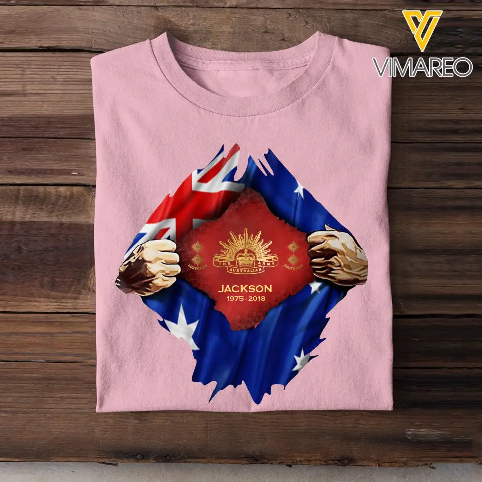 Personalized Australian Veteran Logo Australia Flag Custom Rank & Name T-shirt Printed LVA241749