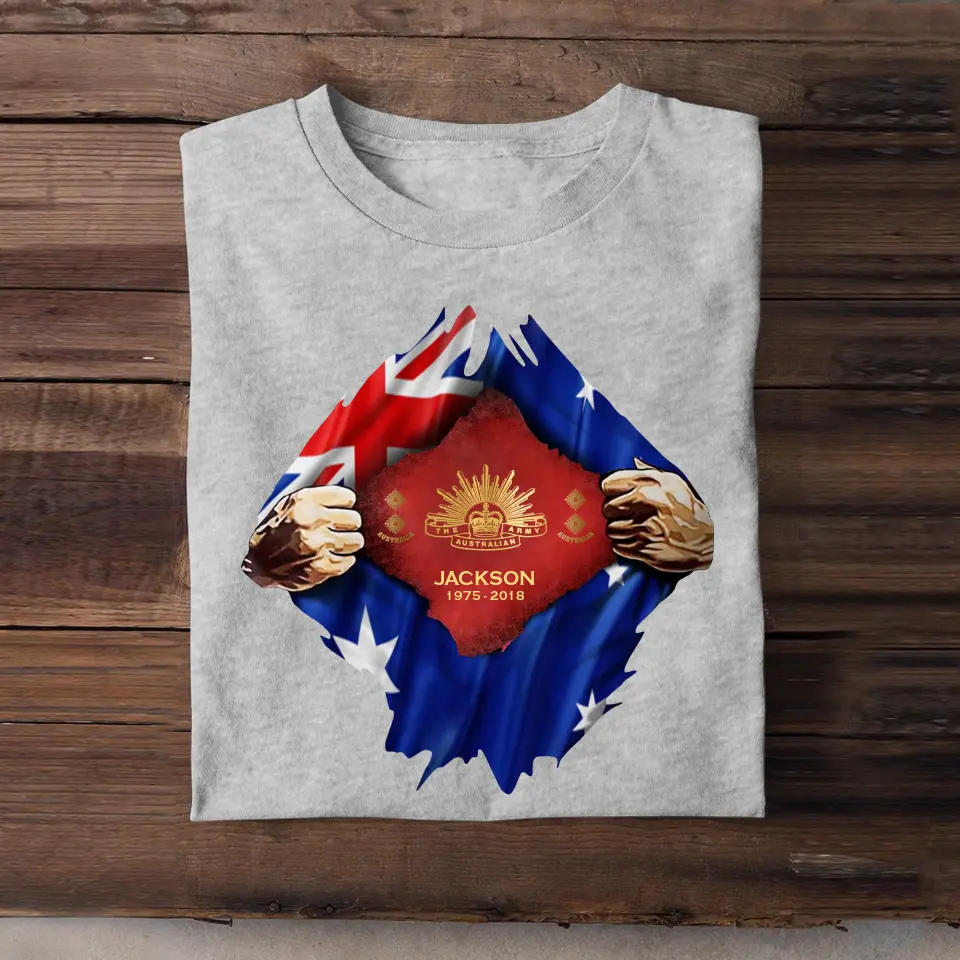 Personalized Australian Veteran Logo Australia Flag Custom Rank & Name T-shirt Printed LVA241749