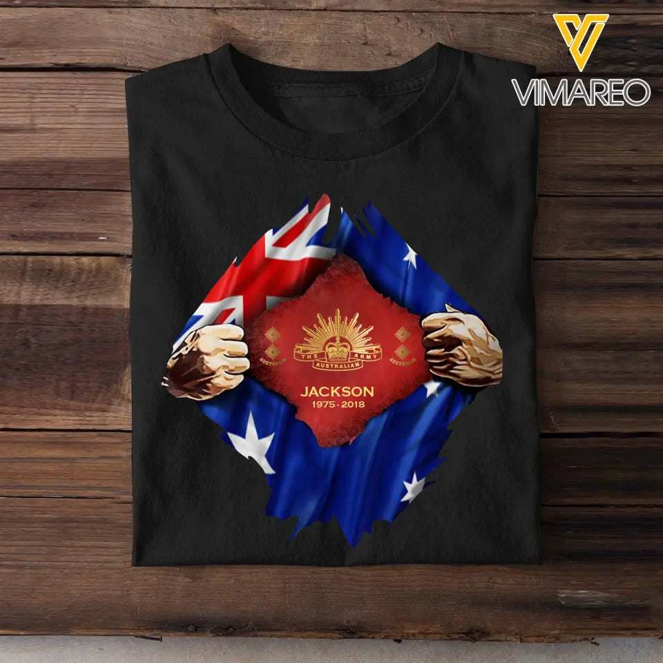 Personalized Australian Veteran Logo Australia Flag Custom Rank & Name T-shirt Printed LVA241749