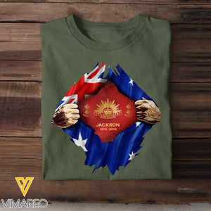 Personalized Australian Veteran Logo Australia Flag Custom Rank & Name T-shirt Printed LVA241749