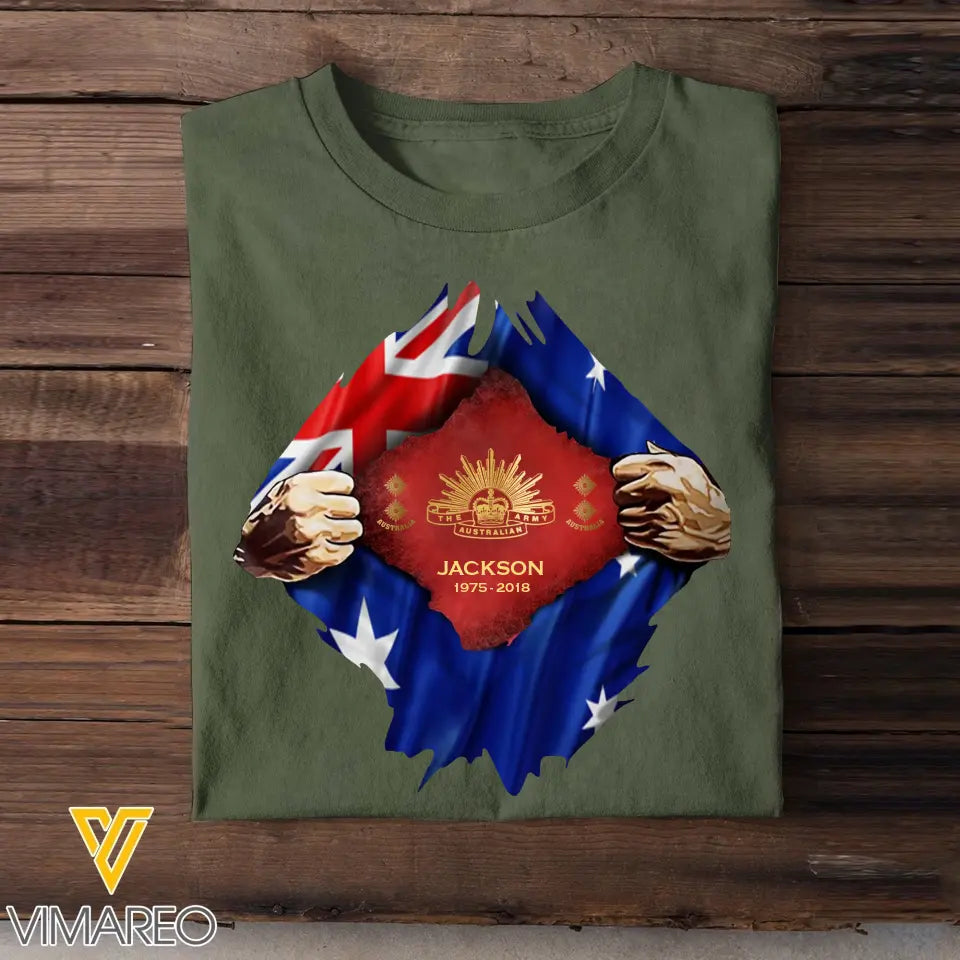 Personalized Australian Veteran Logo Australia Flag Custom Rank & Name T-shirt Printed LVA241749