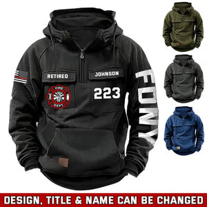 Personalized Retired US Firefighter Department US Firefighter Flag Custom Name & ID American Retro Hooded Sweatshirt Printed QTHN241805