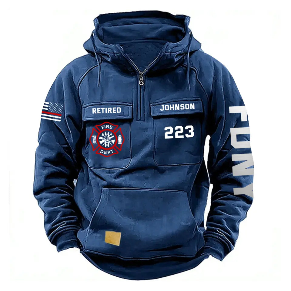Personalized Retired US Firefighter Department US Firefighter Flag Custom Name & ID American Retro Hooded Sweatshirt Printed QTHN241805