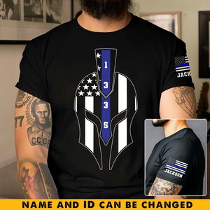 Personalized US Police US Flag Helmet Blue Line Custom Name T-shirt Printed QTKH241813