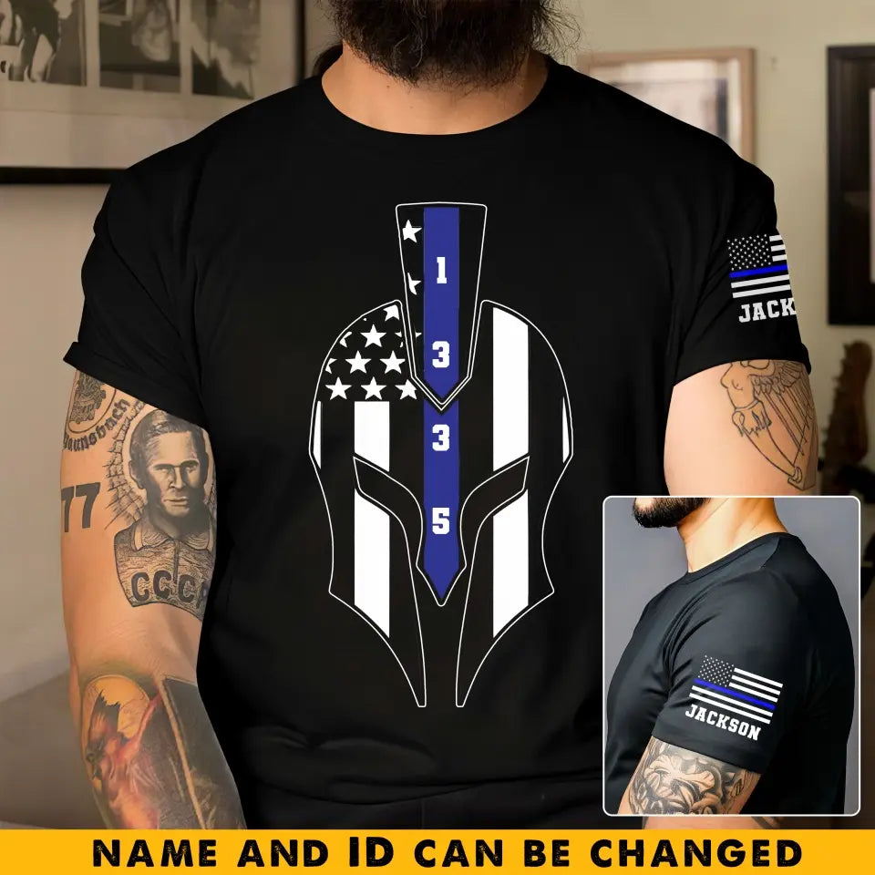 Personalized US Police US Flag Helmet Blue Line Custom Name T-shirt Printed QTKH241813