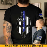 Personalized US Police US Flag Helmet Blue Line Custom Name T-shirt Printed QTKH241813