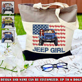 Personalized Jeep Girl & Dog Jeep US Flag Canvas Tote Bag 3D Printed VQ241804