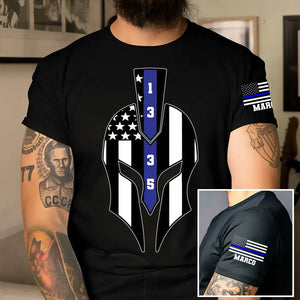 Personalized US Police US Flag Helmet Blue Line Custom Name T-shirt Printed QTKH241813