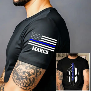 Personalized US Police US Flag Helmet Blue Line Custom Name T-shirt Printed QTKH241813
