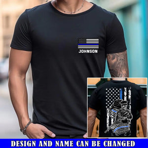 Personalized US Police Skull US Flag Blue Line T-shirt Printed QTVQ241816