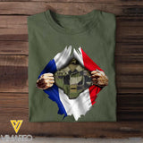 Personalized French Veteran Rank Camo French Flag T-shirt Printed LVA241823