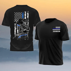 Personalized US Police Skull US Flag Blue Line T-shirt Printed QTVQ241816