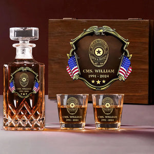 Personalized US Police Bagde Custom Name & Time 
Decanter Set With Glasses Or Whiskey Glass Printed AHVA241836