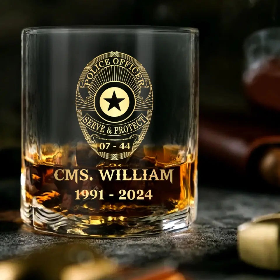Personalized US Police Bagde Custom Name & Time 
Decanter Set With Glasses Or Whiskey Glass Printed AHVA241836