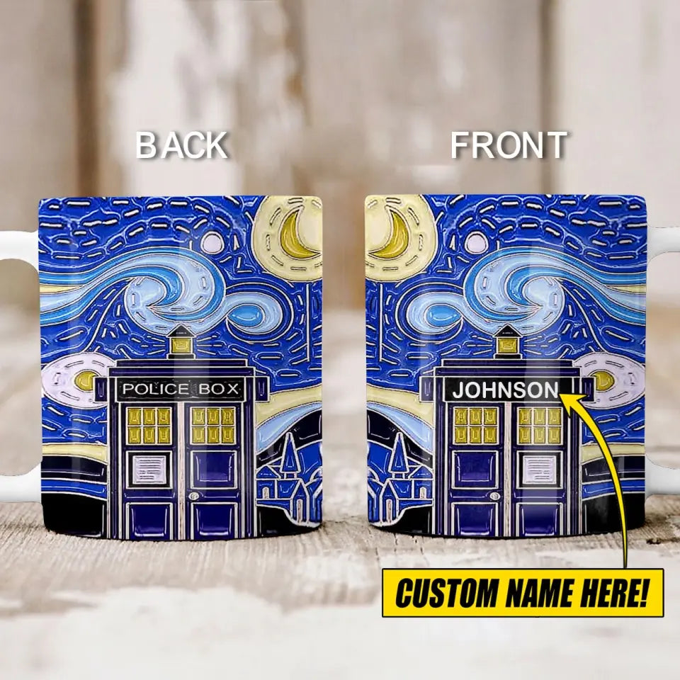 Personalized Starry Night Dr Who Van Gogh Police Box Mug Printed QTVA241848