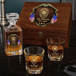 Personalized US Police Bagde Custom Name & Time 
Decanter Set With Glasses Or Whiskey Glass Printed AHVA241836