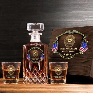 Personalized US Police Bagde Custom Name & Time 
Decanter Set With Glasses Or Whiskey Glass Printed AHVA241836