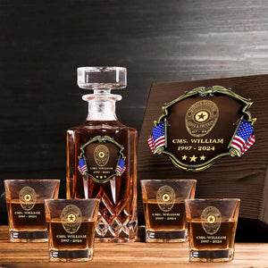 Personalized US Police Bagde Custom Name & Time 
Decanter Set With Glasses Or Whiskey Glass Printed AHVA241836
