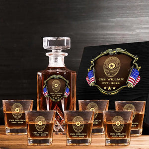 Personalized US Police Bagde Custom Name & Time 
Decanter Set With Glasses Or Whiskey Glass Printed AHVA241836