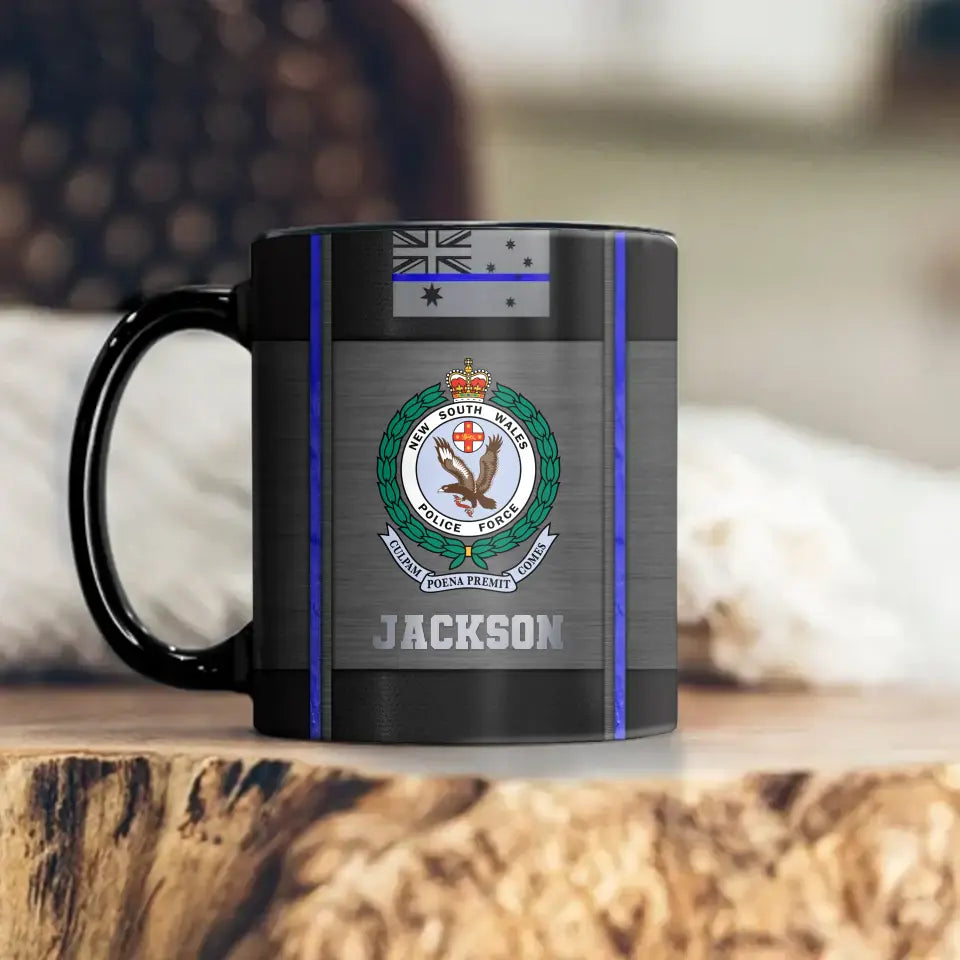 Personalized Australian Police Custom Name & Badge Black Mug Printed KVH241849