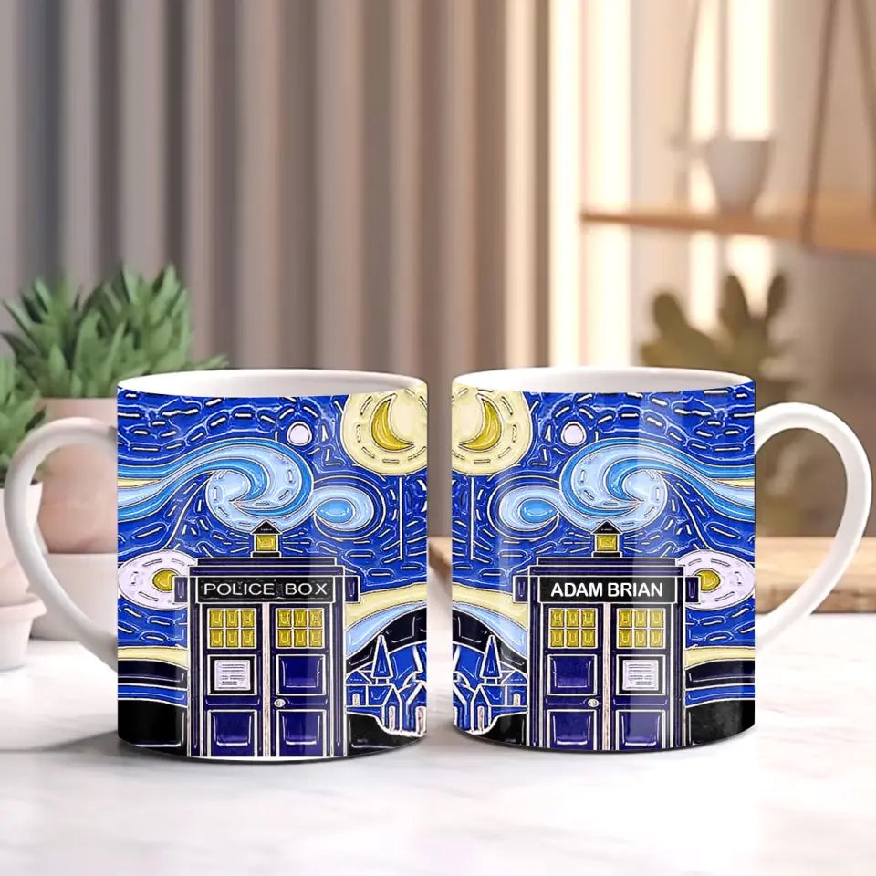 Personalized Starry Night Dr Who Van Gogh Police Box Mug Printed QTVA241848