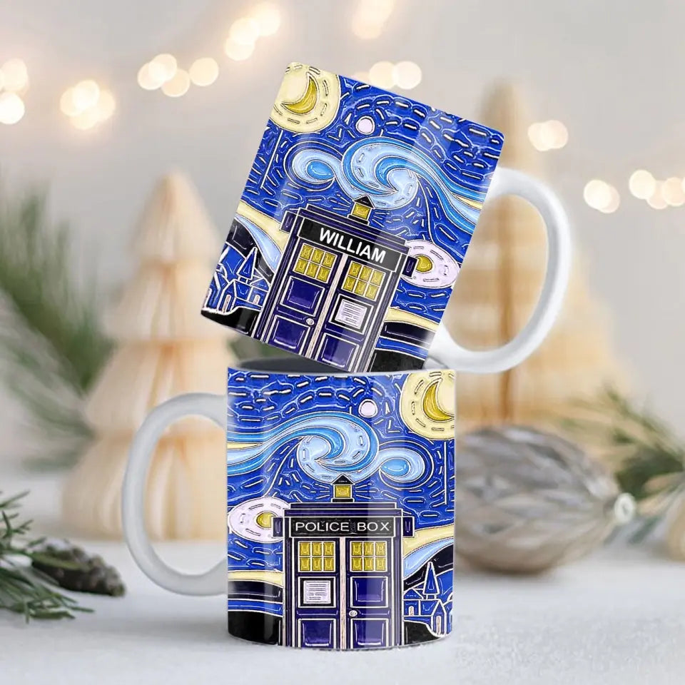 Personalized Starry Night Dr Who Van Gogh Police Box Mug Printed QTVA241848