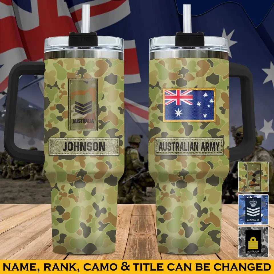 Personalized Australian Veteran Rank Camo & Name 40oz Matte Tumbler With Handle Printed AHVA241856