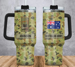 Personalized Australian Veteran Rank Camo & Name 40oz Matte Tumbler With Handle Printed AHVA241856