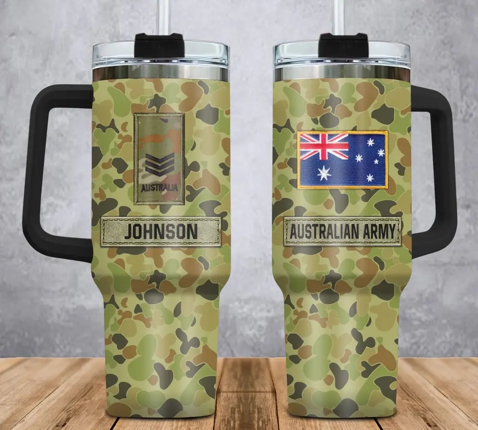 Personalized Australian Veteran Rank Camo & Name 40oz Matte Tumbler With Handle Printed AHVA241856